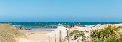 Beach access at Birubi Headland during December and January